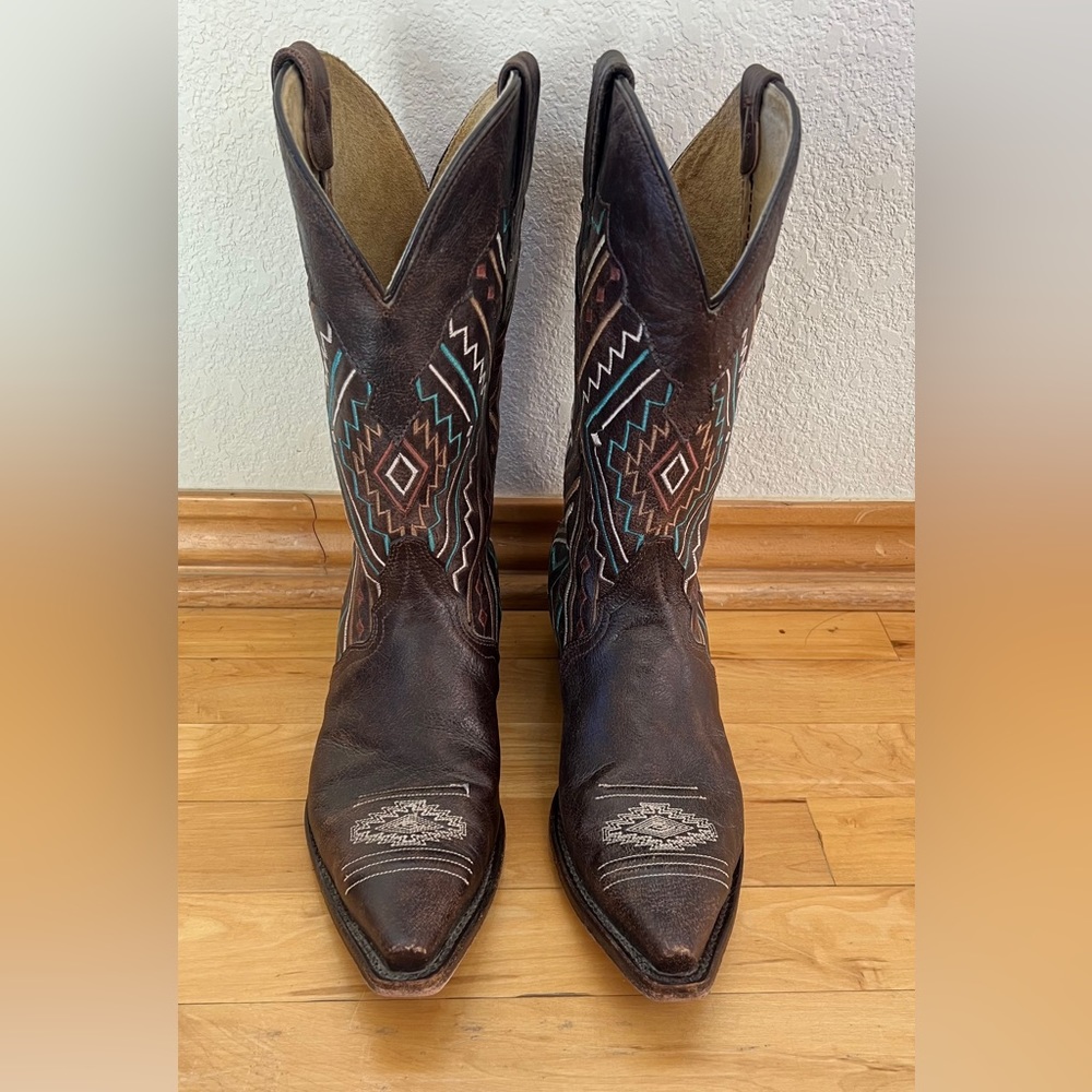 Roper Aztec Embroidered Neon Southwestern Women's Western Boots Leather Size 10 - Picture 3 of 7